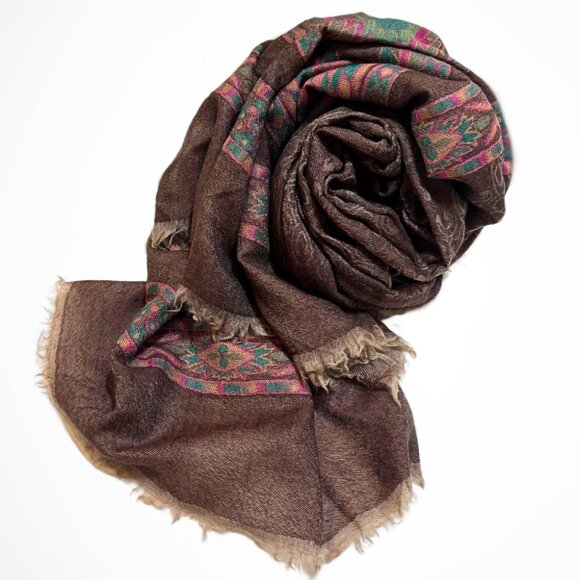 NEW Handwoven Pashmina Scarf from India, BOHO Floral Pattern - Picture 1 of 5